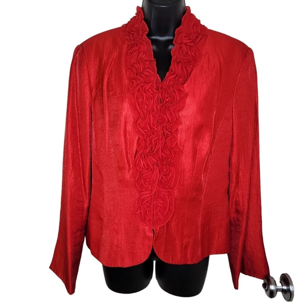 Adrianna Papell Evening Essentials Red ruffled jacket size 14